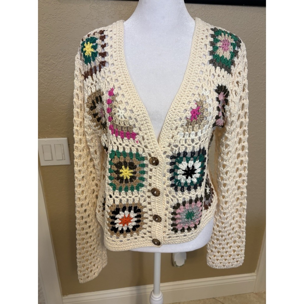 Debut Crochet Patchwork Granny Square Cardigan, Medium , Boho